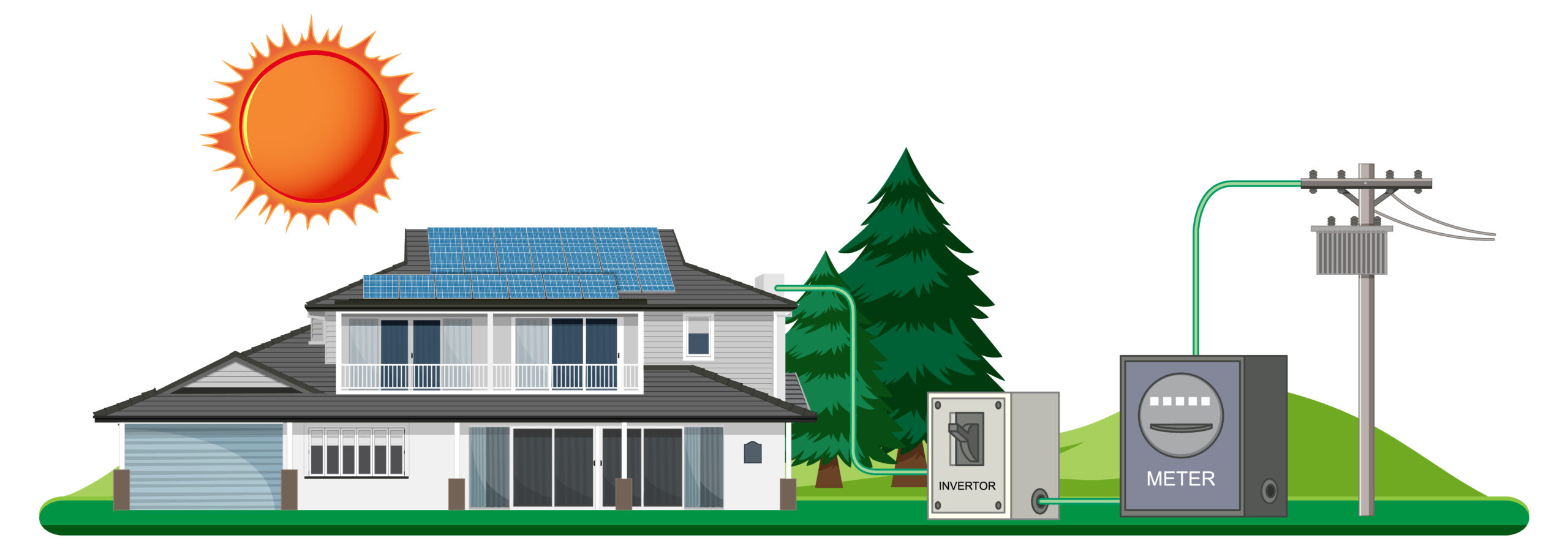 Solar energy with house and solar cell illustration